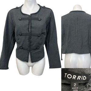 Torrid Fitted Military Jacket Plus 2X Heathered Gray Rayon Stretch goth casual